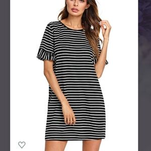 ⭐️40% Off⭐️ Black & White Striped Ruffle Sleeve T-shirt Dress